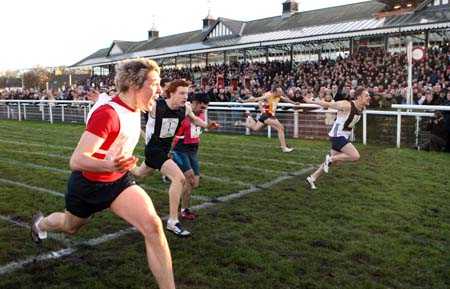 Craig Robertson (left) winning the New Year Sprint from David Rae (right) and Josh Crawford (second from left).
