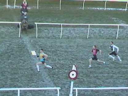 Craig Fleming winning the British 110 metres Championship.