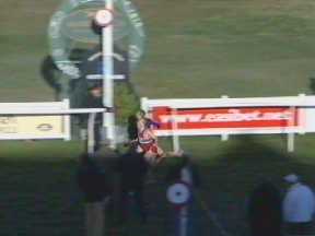 B. Hands (in red) winning the 1600m from J. Newsom.